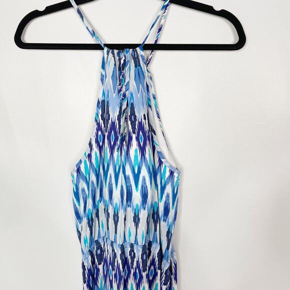 Athleta Small S Blue Kissma Maxi Dress Halter Neck Tie Waist Keyhole Slit Casual - Picture 7 of 12